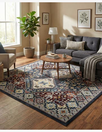 Navy Blue Kamala Washable Square Rug