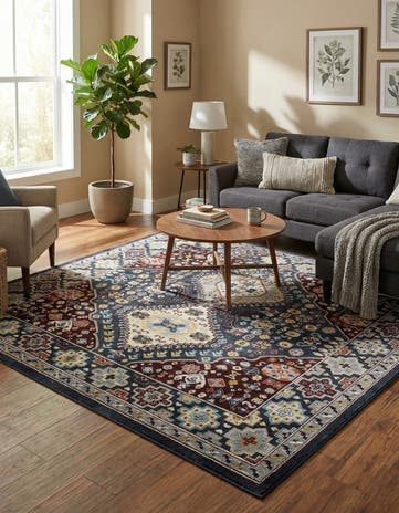 Navy Blue Kamala Washable Square Rug