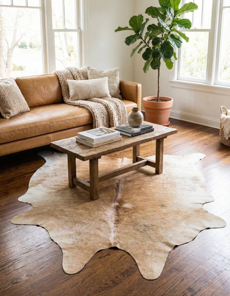 Detail image of 5' 2 x 5' 4 Cowhide Leather Square Rug