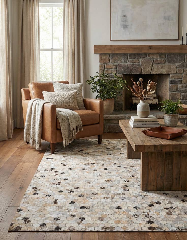 Detail image of 4' 1 x 5' 6 Cowhide Stocks Rug