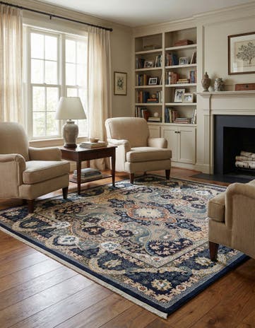 Navy Blue Nain Design Square Rug