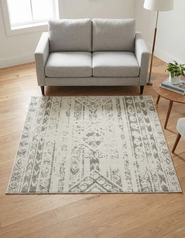 Ivory and Gray Lennon Square Rug