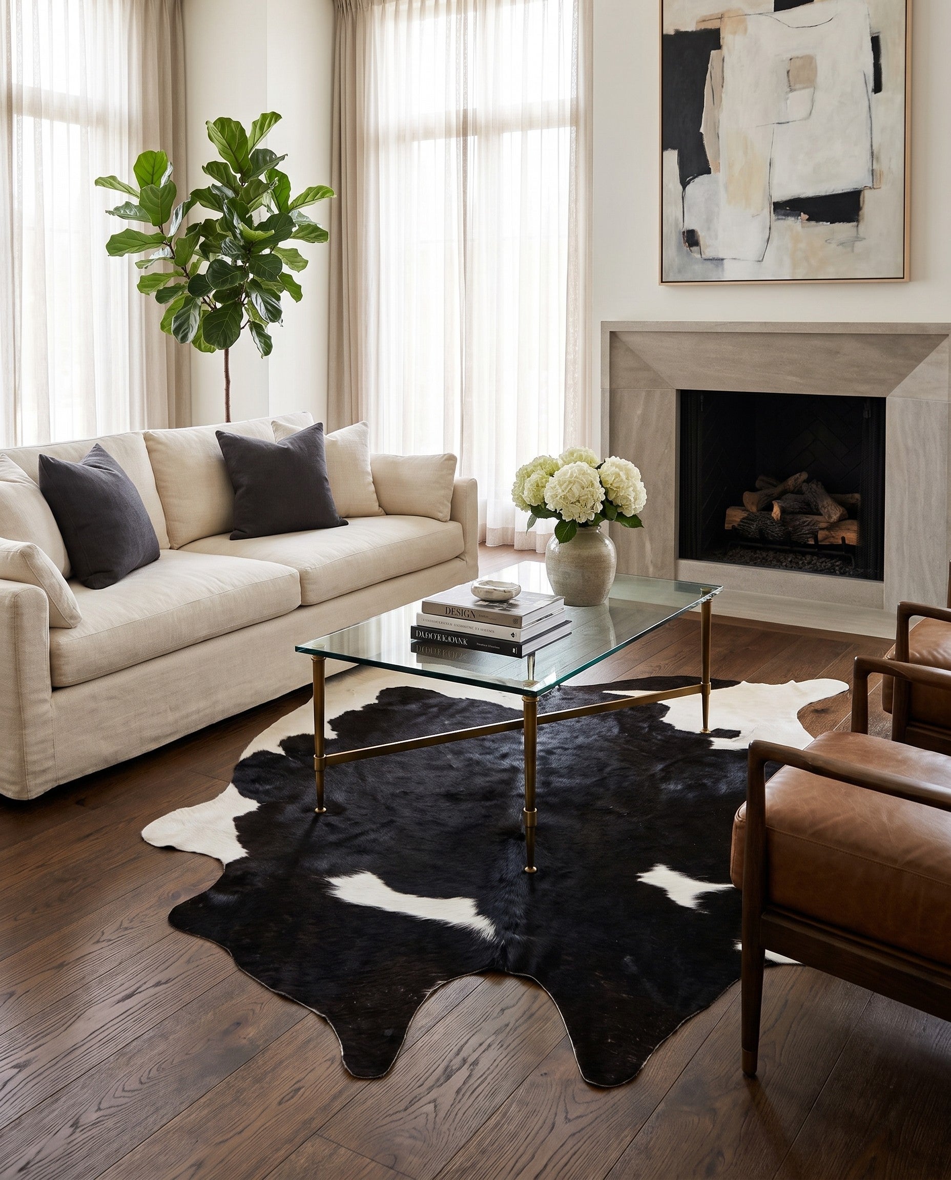 4' 9 x 4' 11 Cowhide Leather Square Rug