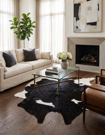 4' 9 x 4' 11 Cowhide Leather Square Rug