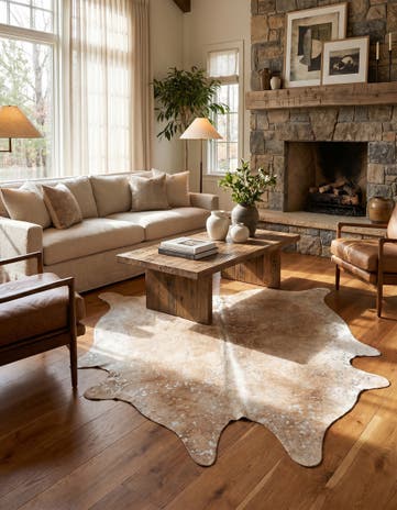 6' 8 x 7' 4 Cowhide Leather Square Rug