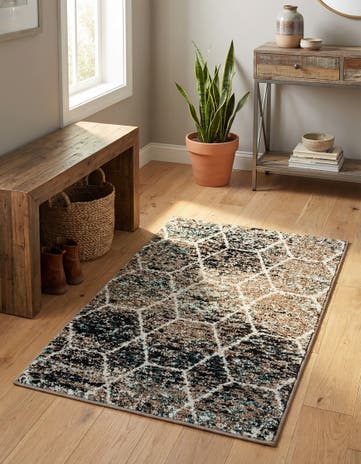Blue Multi Lattice Frieze Rug