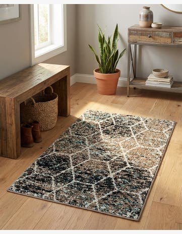 Blue Multi Trellis Frieze Rug