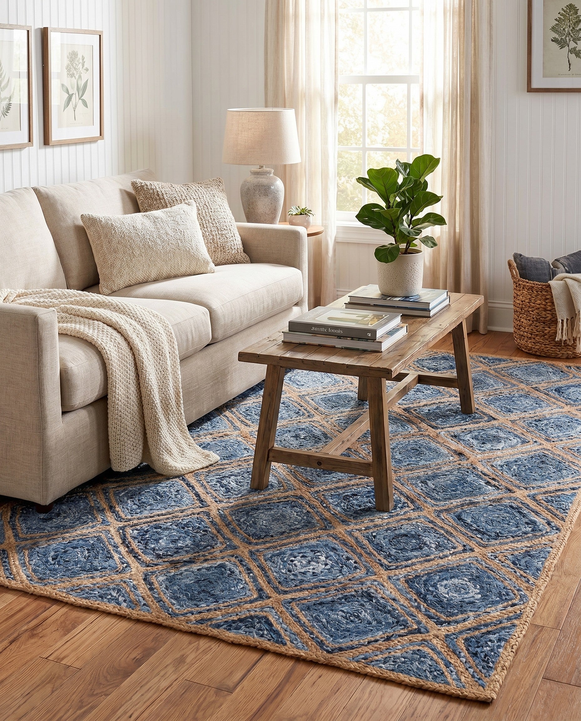 Blue Handmade Braided Jute Rug