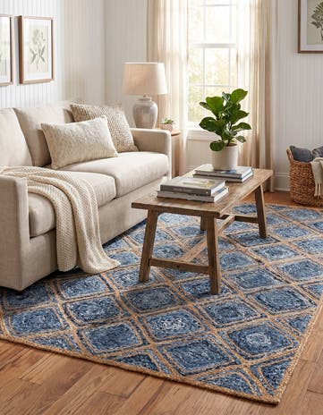 Blue Handmade Braided Jute Rug