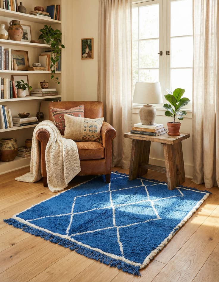 Detail image of 3' 6 x 4' 5 Hand Knotted Moroccan Wool Square Rug