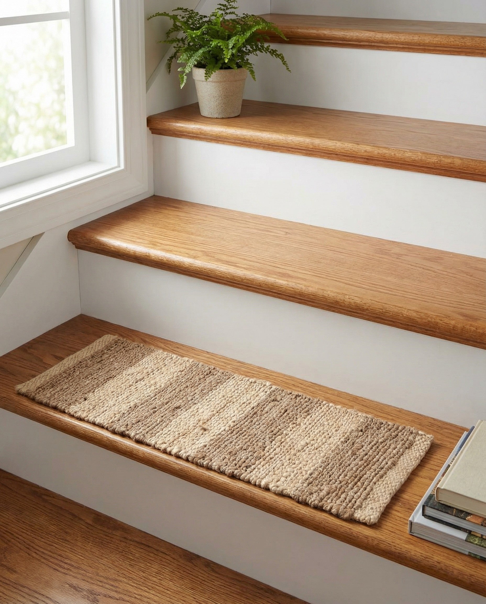 0' 9 x 2' 6  Hand Woven Braided Jute Stair Rug