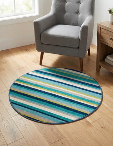 Teal Azalea Round Rug