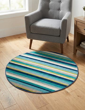 Teal Azalea Round Rug