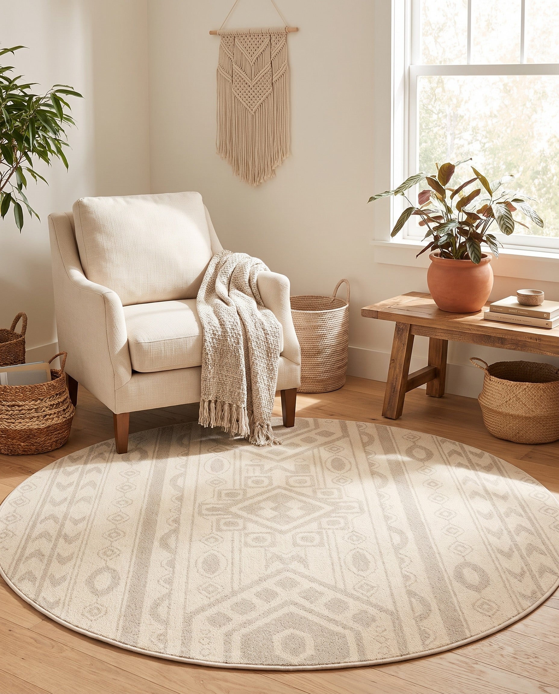 Ivory Contour Round Rug