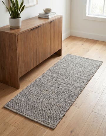 Gray Hand Woven Lattice Wool Runner Rug
