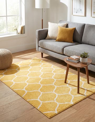 Yellow Lattice Frieze Rug