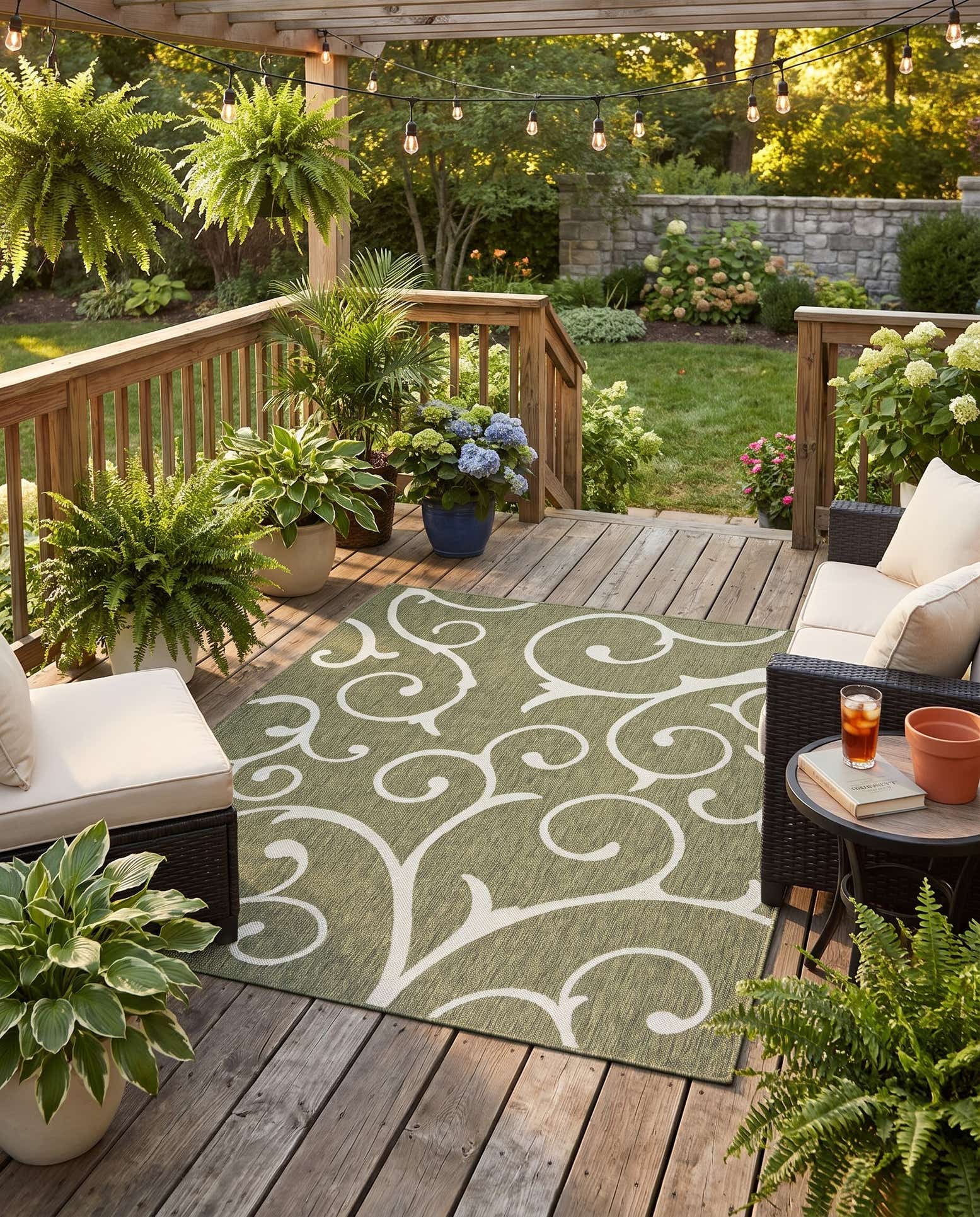 155cm x 215cm Facile à nettoyer Botanical Tapis Intérieur / Extérieur