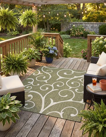 Green Facile à nettoyer Botanical Tapis Intérieur / Extérieur