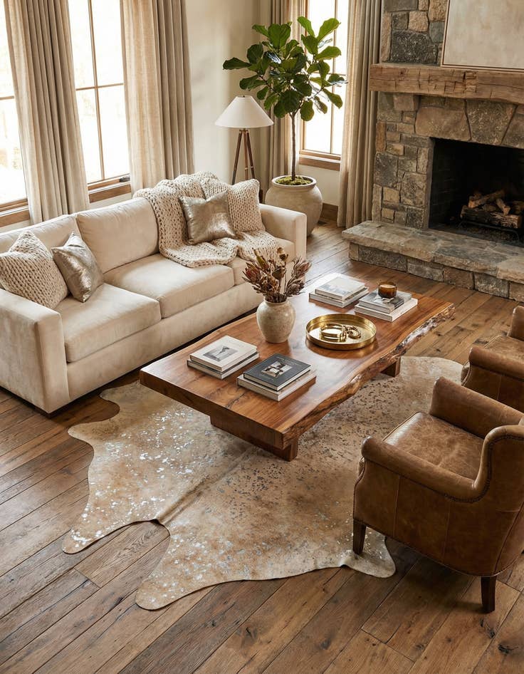 Detail image of 6' 8 x 7' 4 Cowhide Leather Square Rug