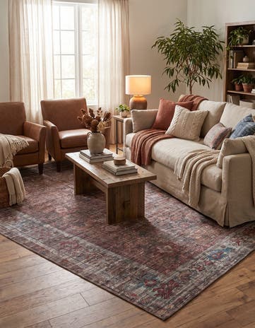Rust Red and Brown Washable Nostalgia Rug