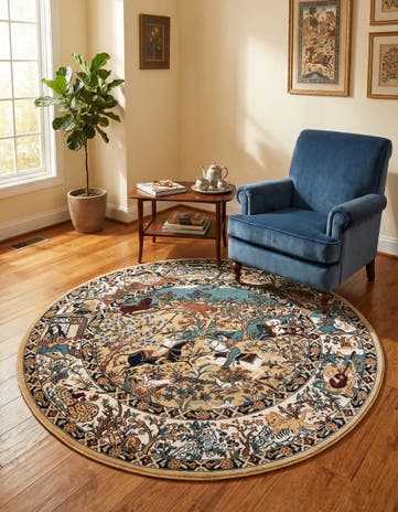 Tan Nain Design Round Rug