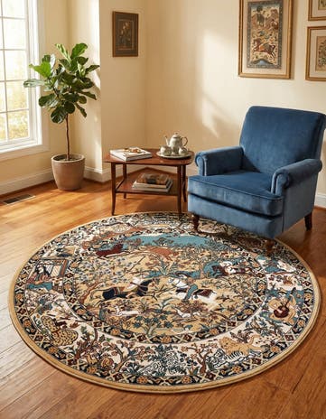 Tan Nain Design Round Rug