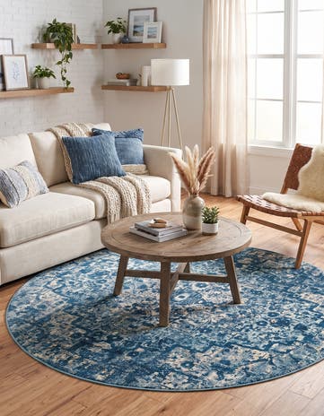 Navy Blue Amulet Round Rug
