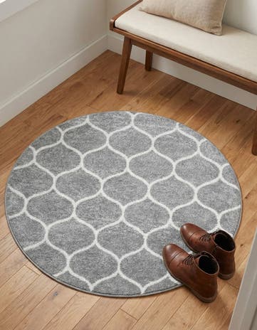 Light Gray Lattice Frieze Round Rug