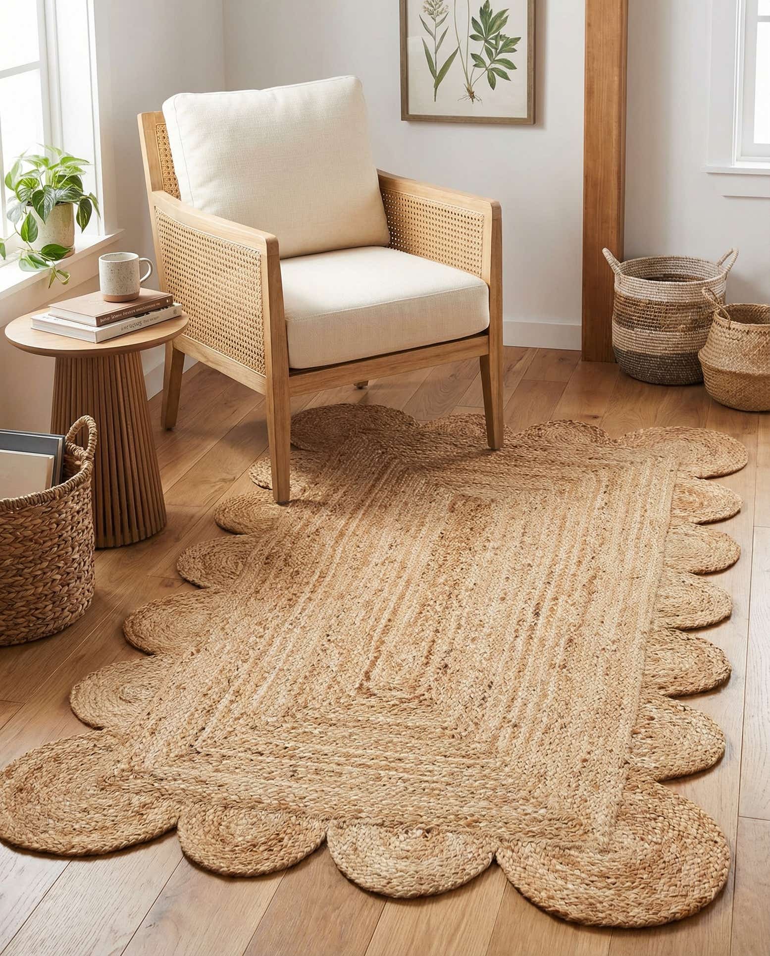 3' 1 x 5' 1 Hand Woven Scallop Braided Jute Rug