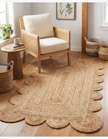 3' 1 x 5' 1 Hand Woven Scallop Braided Jute Rug