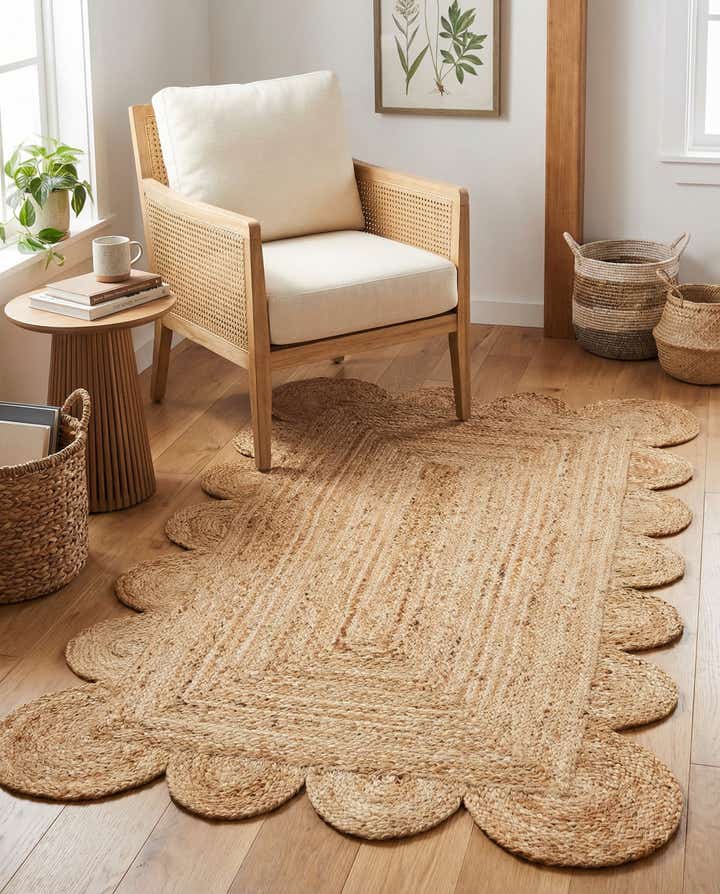 3' 1 x 5' 1 Hand Woven Scallop Braided Jute Rug