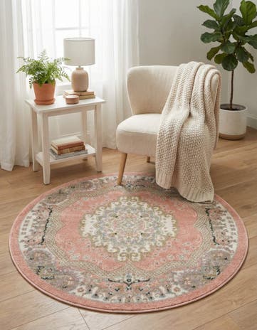 Rose Pink Kamala Washable Round Rug