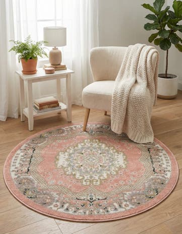 Rose Pink Kamala Washable Round Rug