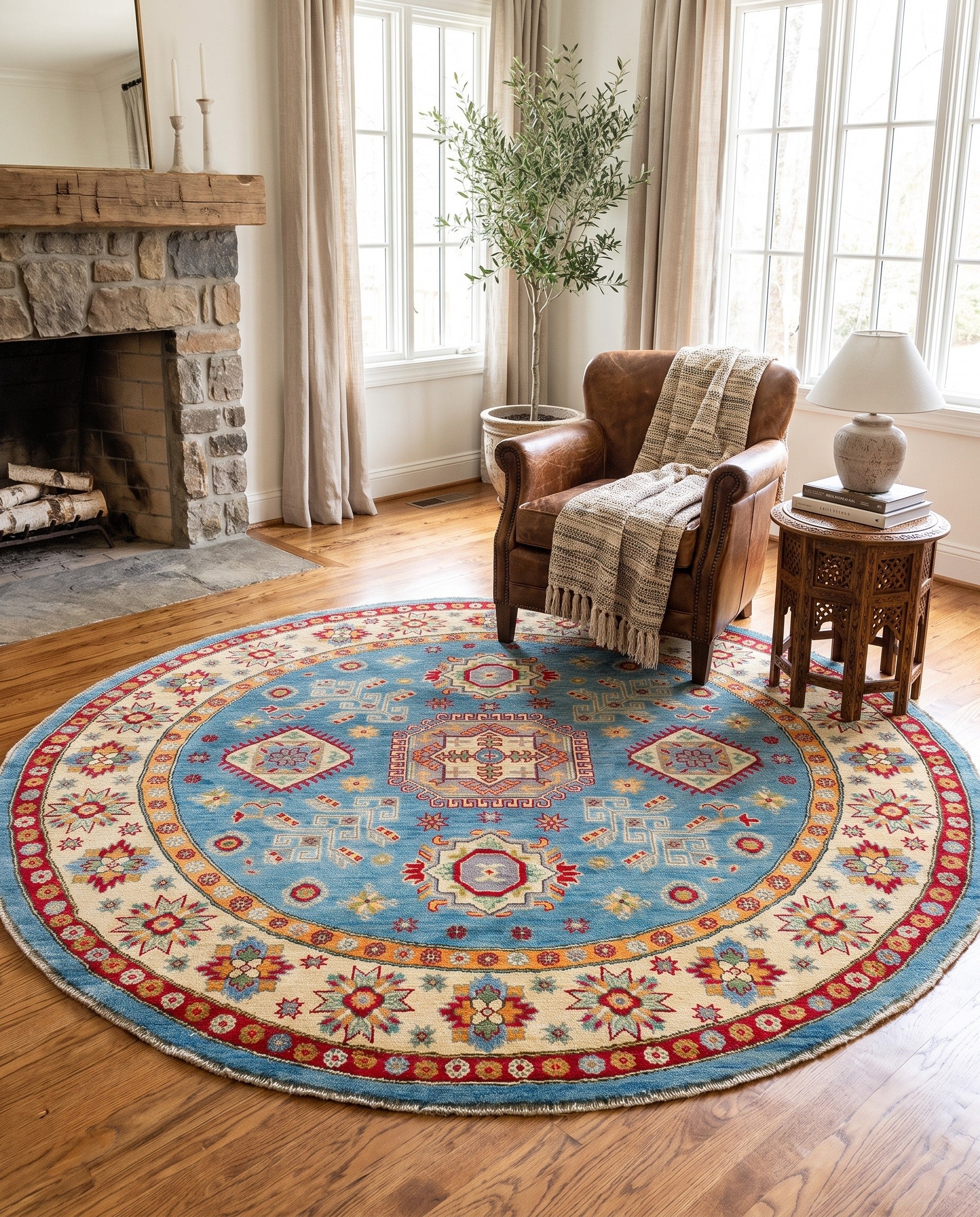 6' 3 x 6' 3 Hand Knotted Kazak Round Rug