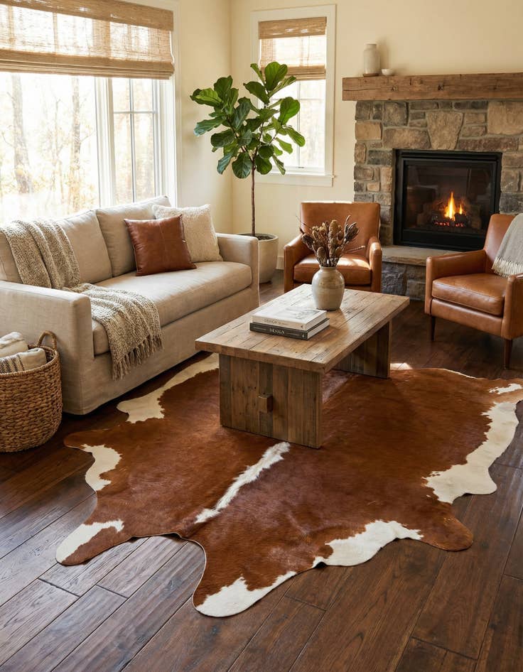 Detail image of 5' 1 x 6' 2 Cowhide Leather Rug