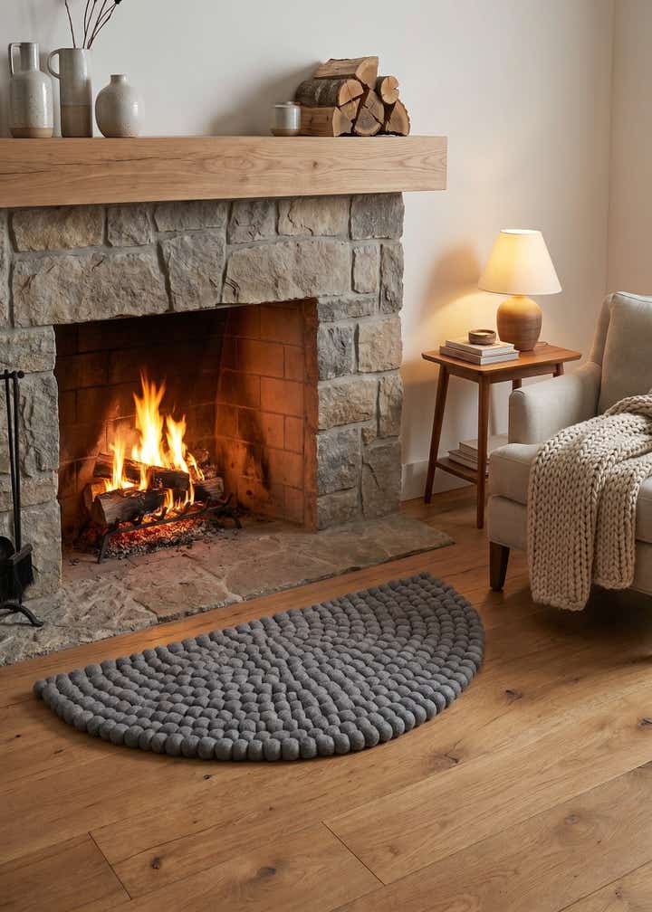 2' 2 x 3' 7 Hand Woven Felt Ball Wool Hearth Rug