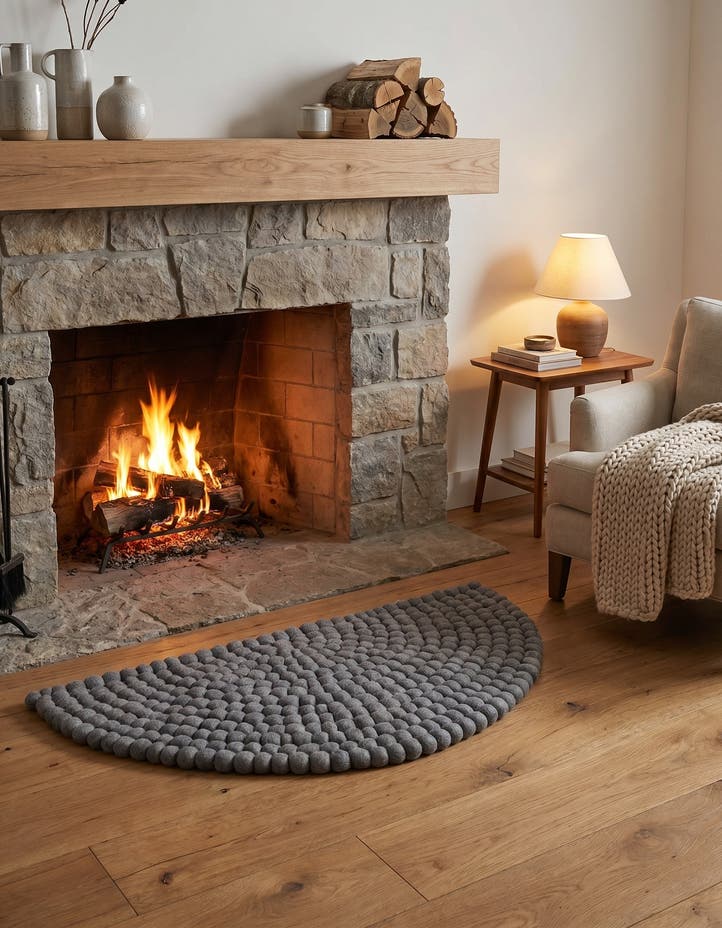 2' 2 x 3' 7 Hand Woven Felt Ball Wool Hearth Rug