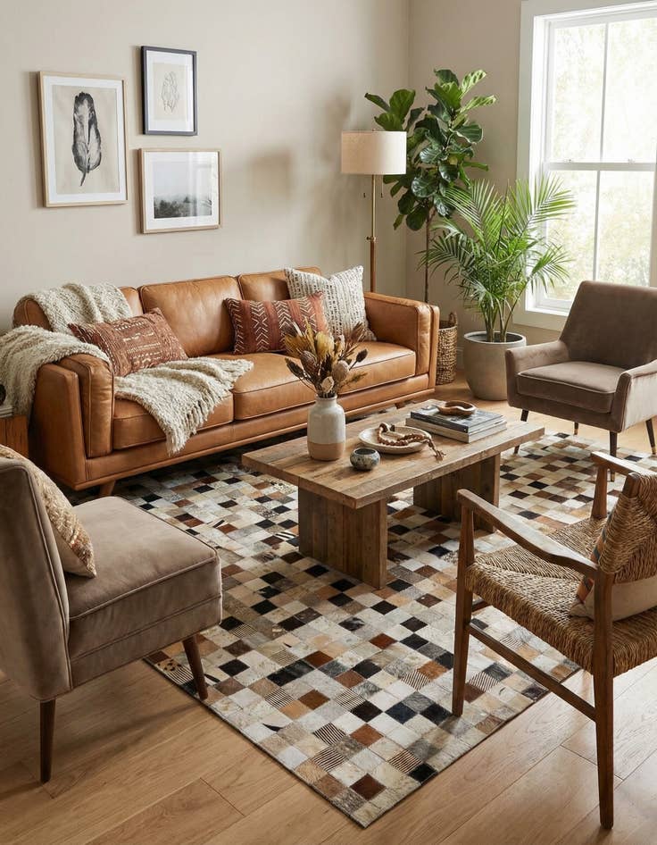 Detail image of 4' 1 x 5' 11 Cowhide - Patchwork Rug