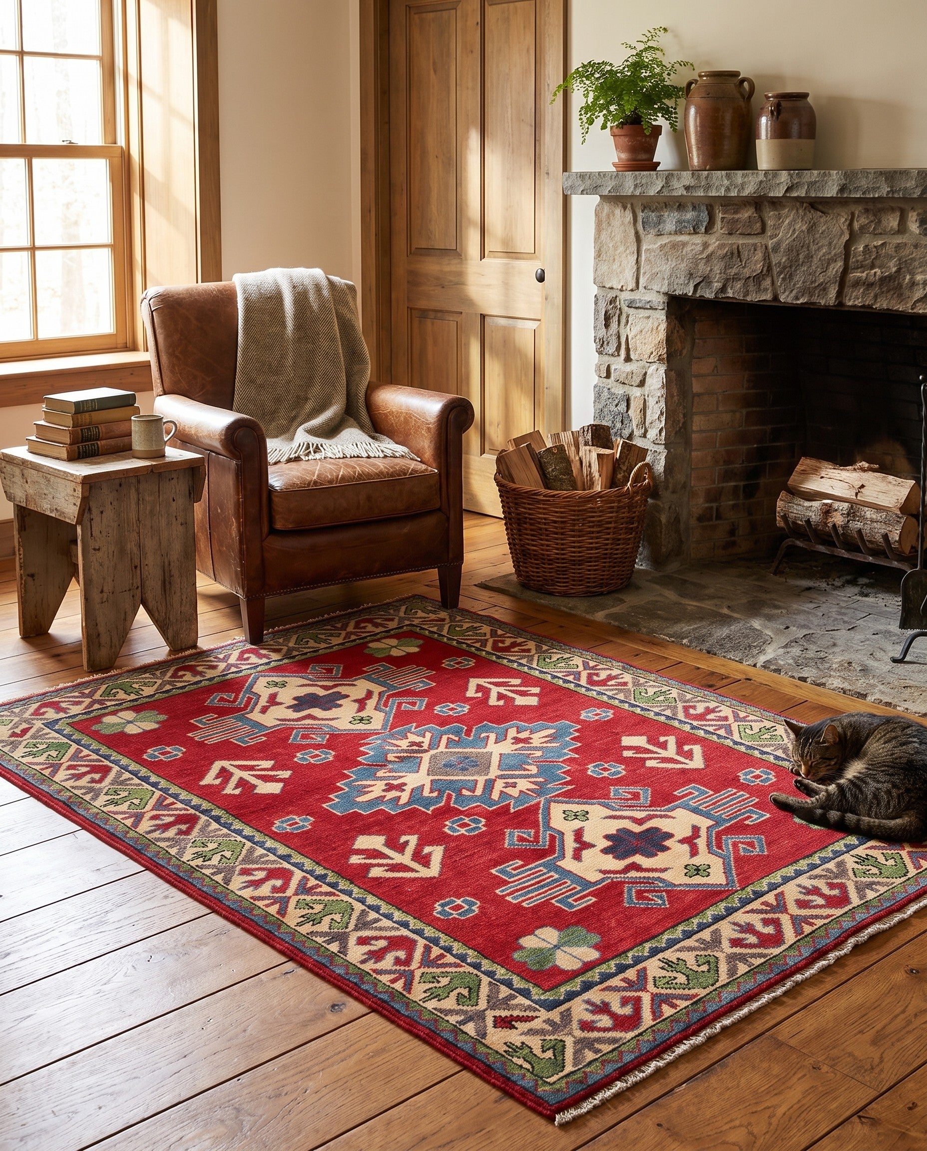 3' 5 x 4' 9 Hand Knotted Kazak Rug