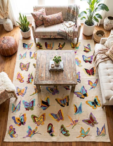 5' 2 x 6' 4 Hand Woven Kilim Suzani Wool Square Rug