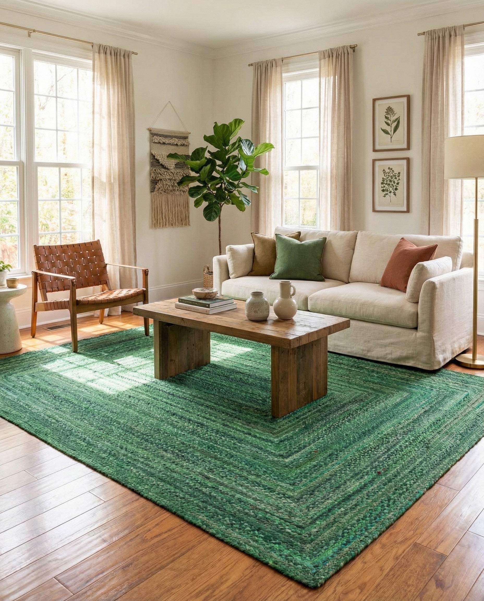 Primary image 9' x 12'  Hand Braided Chindi Rug