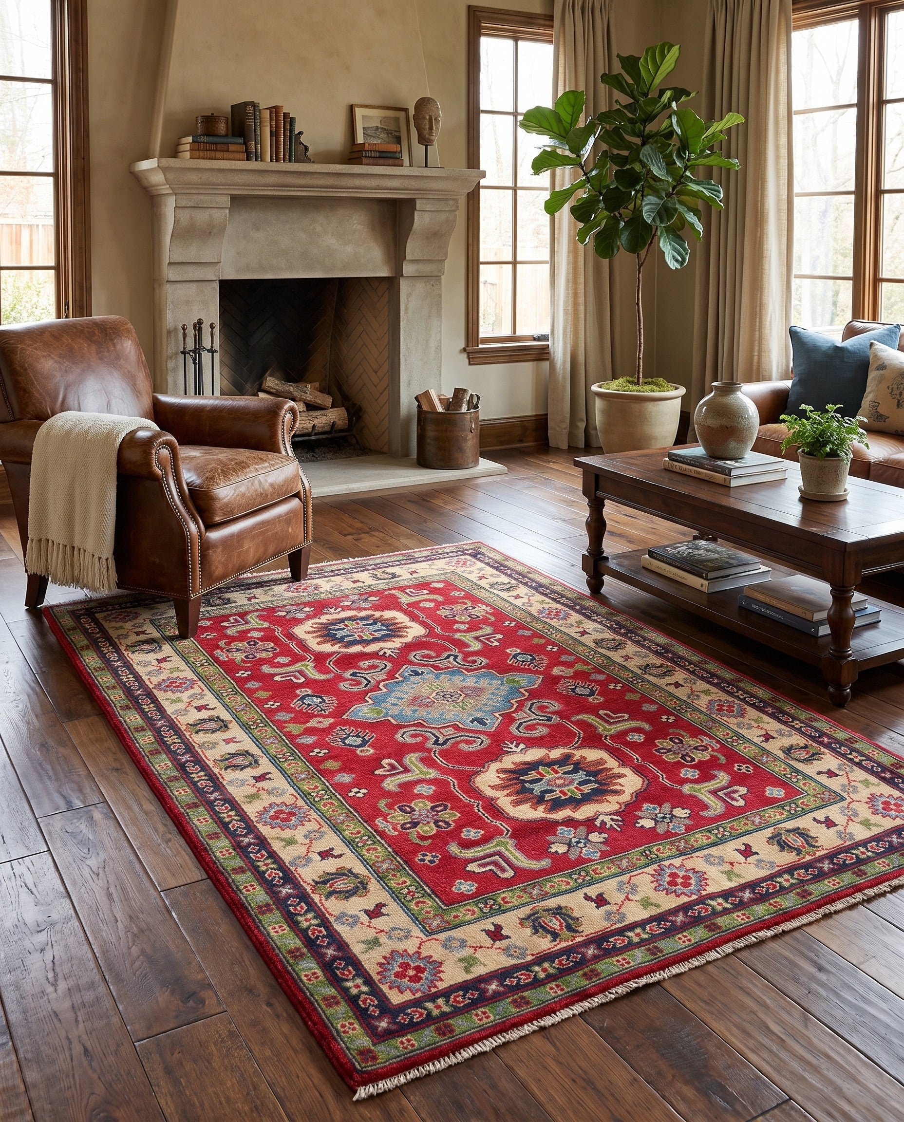 4' x 5' 10 Hand Knotted Kazak Rug