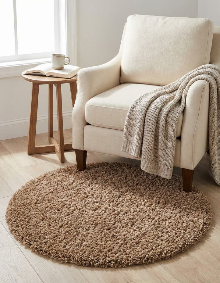 3' x 3' Solid Shag Round Rug