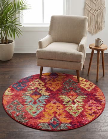 Rust Red Washable Mesa Round Rug
