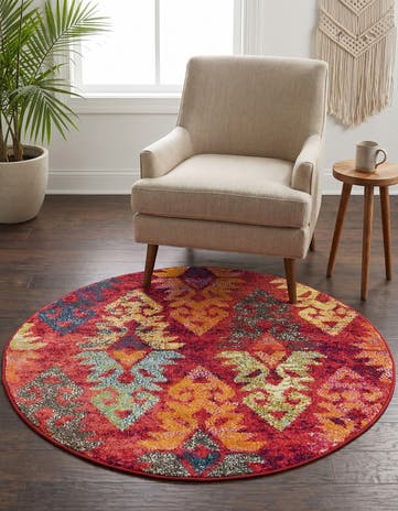 Rust Red Washable Mesa Round Rug