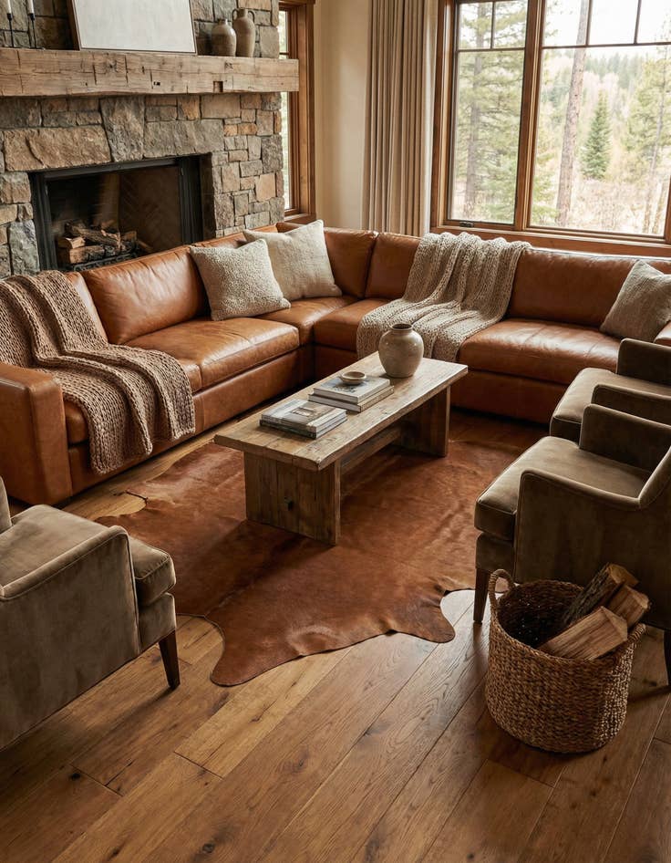 Detail image of 6' 9 x 7' 8 Cowhide Leather Rug