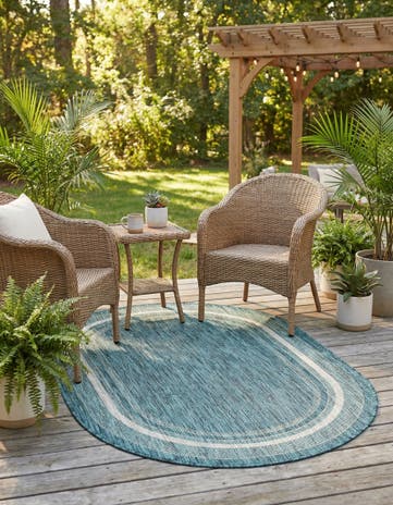 3' x 5' 3 Easy-Clean Border Indoor / Outdoor Oval Rug