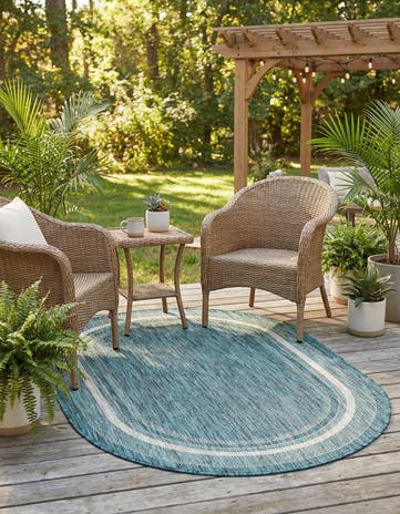3' x 5' 3 Easy-Clean Border Indoor / Outdoor Oval Rug