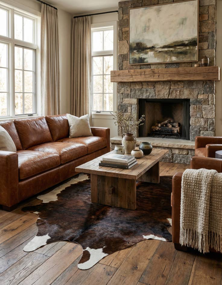 Detail image of 6' 5 x 7' 1 Cowhide Leather Rug