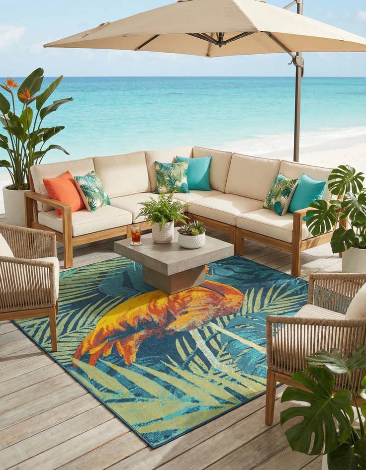 Detail image of  10' x 10'  Washable Coastal Indoor / Outdoor Square Rug